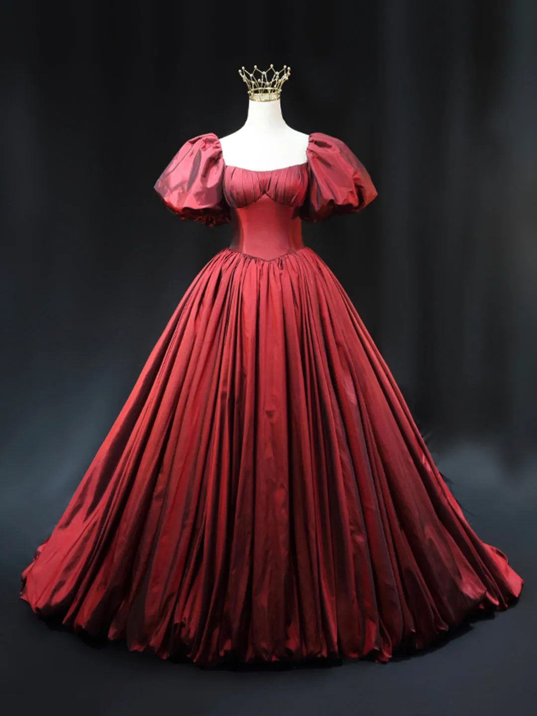 Burgundy Scoop Short Sleeves Party Dress A-Line Long Evening Dress Prom Dress